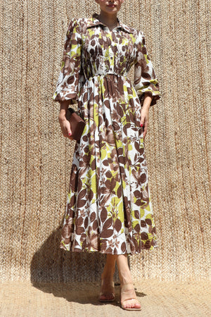 DD7783, Printed Smocked Top Midi Dress