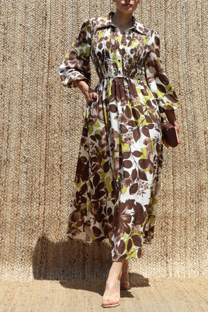 DD7783, Printed Smocked Top Midi Dress