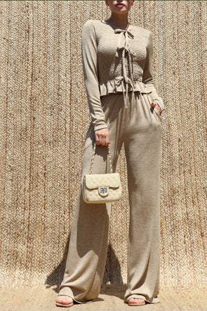 DD7621, Smocked Knit Top and Pants Set