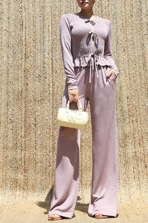 DD7621, Smocked Knit Top and Pants Set