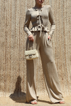 DD7621, Smocked Knit Top and Pants Set