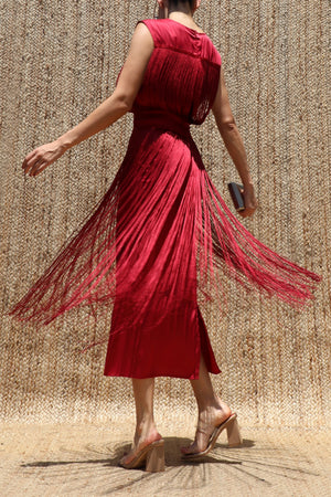 DD8617, Tassel Satin Midi Dress