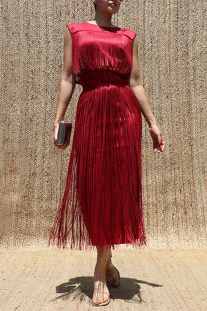 DD8617, Tassel Satin Midi Dress