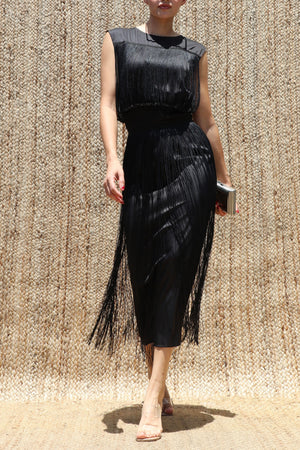 DD8617, Tassel Satin Midi Dress