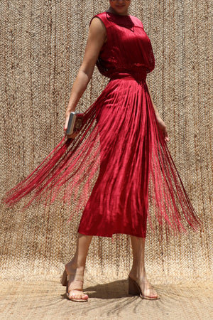 DD8617, Tassel Satin Midi Dress
