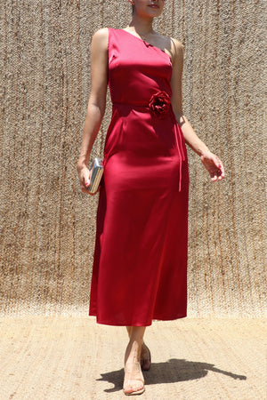 DD8548, One Shoulder Satin Midi Dress
