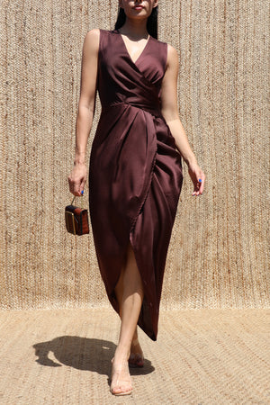 DD8612, V Neck Satin Midi Dress