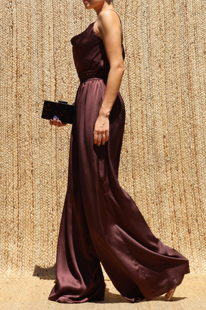 DD8613, Cowl Neck Satin Jumpsuit