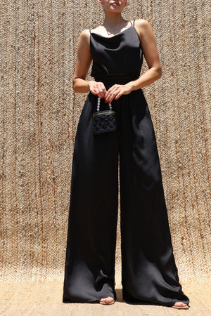 DD8613, Cowl Neck Satin Jumpsuit