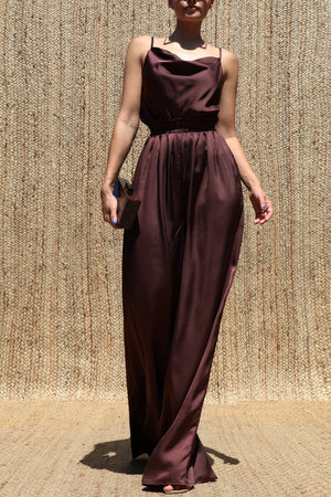 DD8613, Cowl Neck Satin Jumpsuit