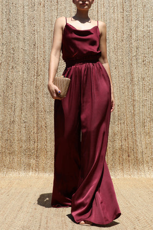 DD8613, Cowl Neck Satin Jumpsuit
