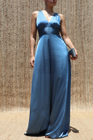 DD8506, V Neck Satin Maxi Dress
