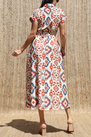 DD8622, Printed Button Down Midi Dress