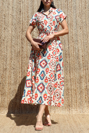 DD8622, Printed Button Down Midi Dress