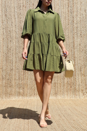 DD8633, Button Down Loose Fit Mini Dress