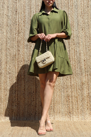 DD8633, Button Down Loose Fit Mini Dress