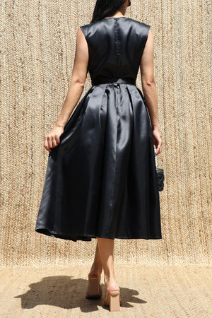 DD8588, Belted Satin Midi Dress