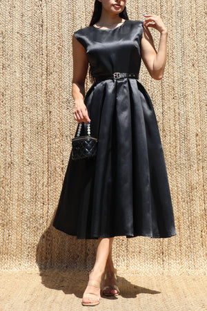 DD8588, Belted Satin Midi Dress