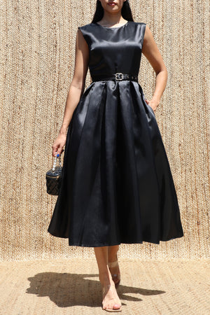 DD8588, Belted Satin Midi Dress