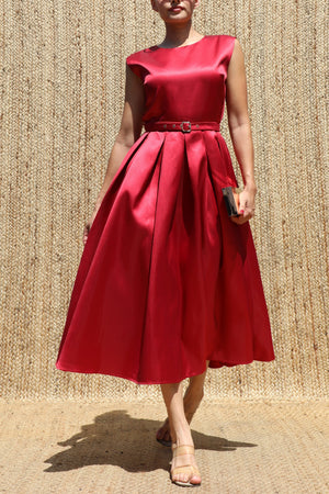 DD8588, Belted Satin Midi Dress