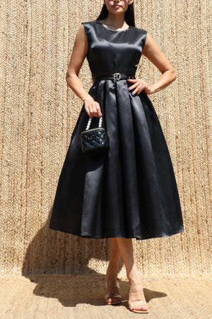 DD8588, Belted Satin Midi Dress