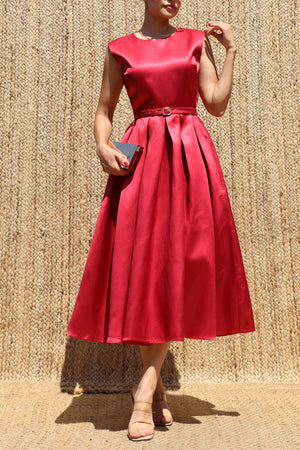 DD8588, Belted Satin Midi Dress