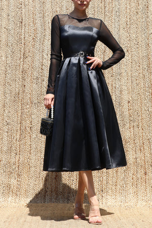 DD8596, Belted Satin Midi Dress