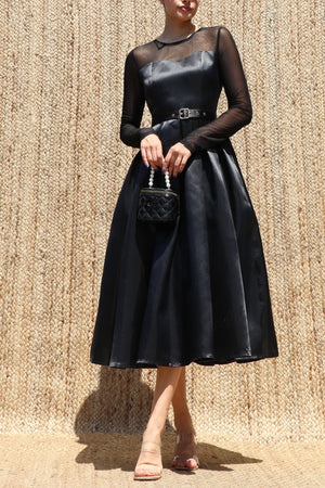 DD8596, Belted Satin Midi Dress