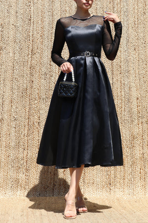 DD8596, Belted Satin Midi Dress