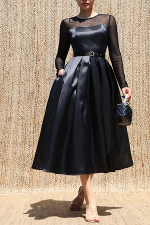DD8596, Belted Satin Midi Dress