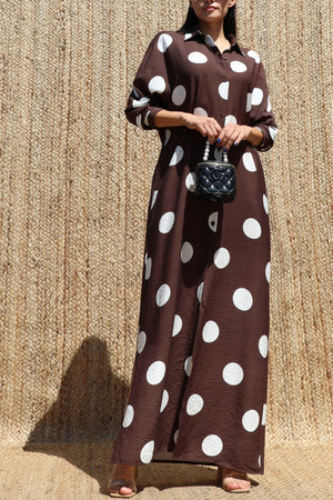DD8514, Polka Dot Loose Fit Shirt Maxi Dress
