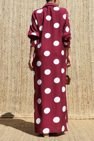 DD8514, Polka Dot Loose Fit Shirt Maxi Dress
