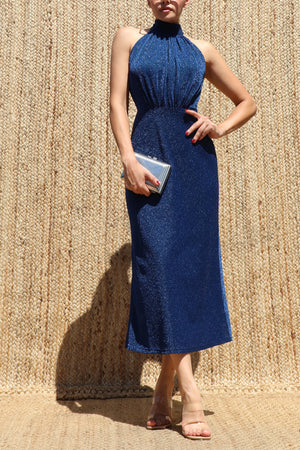DD8623, Lurex Mock Neck Midi Dress