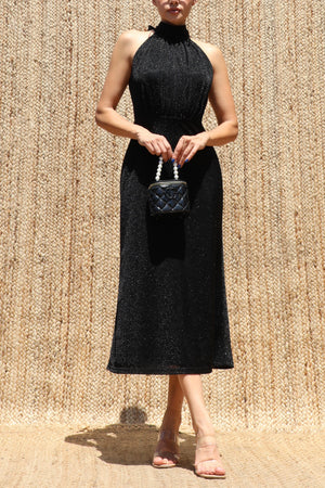 DD8623, Lurex Mock Neck Midi Dress