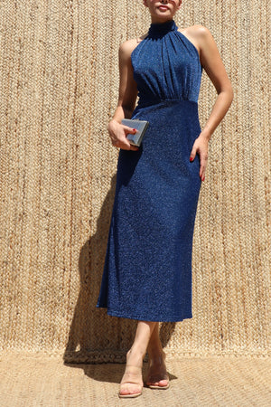 DD8623, Lurex Mock Neck Midi Dress