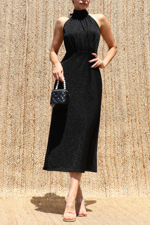 DD8623, Lurex Mock Neck Midi Dress