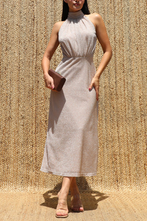 DD8623, Lurex Mock Neck Midi Dress