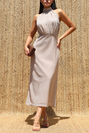DD8623, Lurex Mock Neck Midi Dress