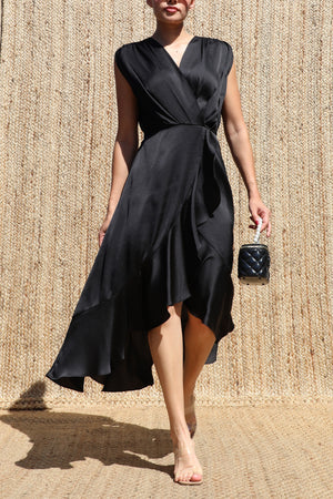 DD8605, Ruffled Satin Midi Dress