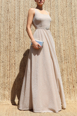 DD8631, Lurex Square Neck Maxi Dress