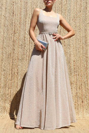 DD8631, Lurex Square Neck Maxi Dress