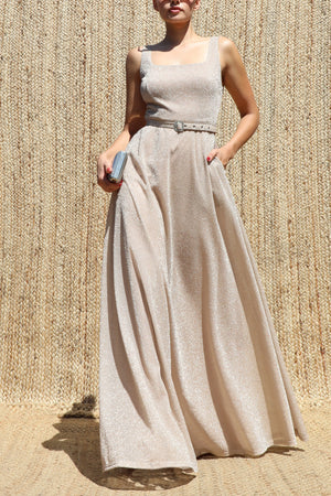 DD8631, Lurex Square Neck Maxi Dress