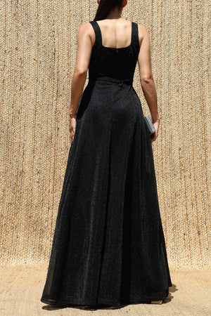 DD8631, Lurex Square Neck Maxi Dress