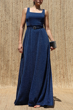 DD8631, Lurex Square Neck Maxi Dress