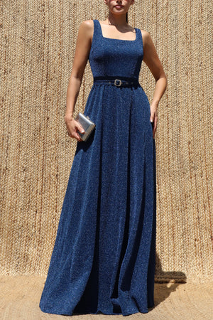 DD8631, Lurex Square Neck Maxi Dress