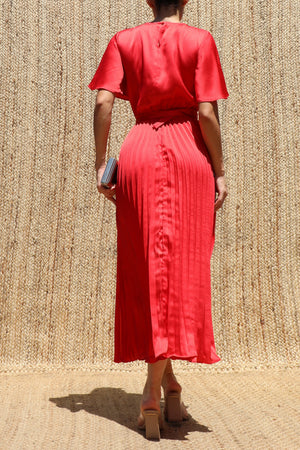 DD8607, Pleated Satin Midi Dress