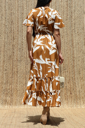 DD8398, Printed V Neck Midi Dress