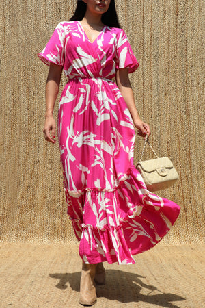 DD8398, Printed V Neck Midi Dress
