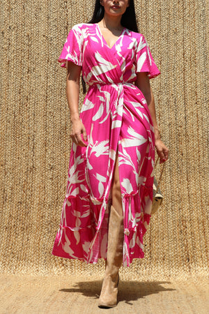 DD8398, Printed V Neck Midi Dress