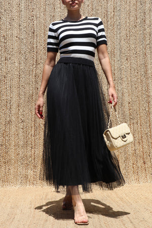 DD8539, Sweater Top Mesh Midi Dress